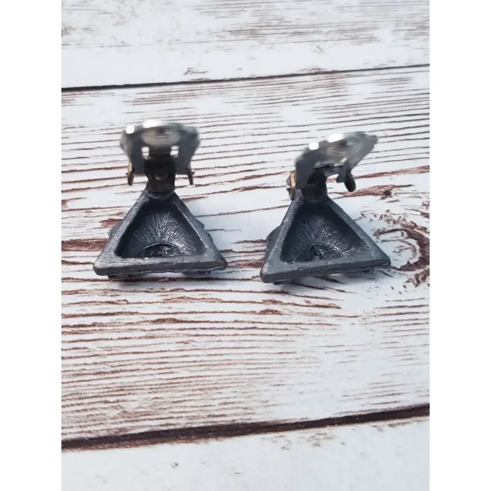 Vintage Clip On Earrings - Gray Holly Leaves with Red Berries
